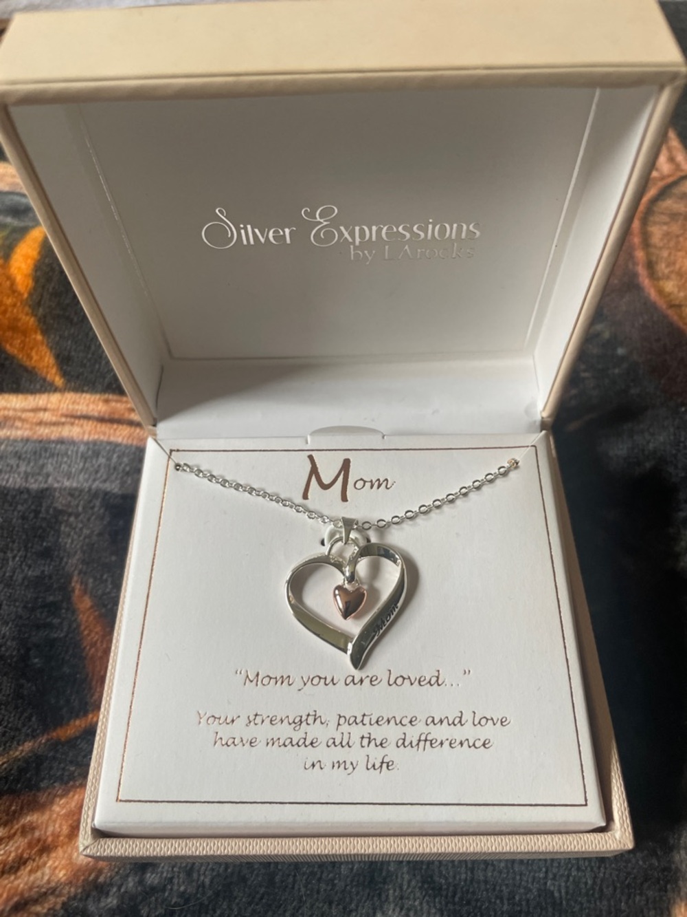 Expressions Silver Heart Mom Necklace with Rose Accent